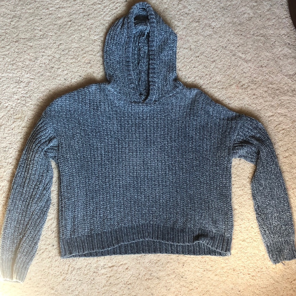 Blue crochet/knitted sweater with hood!